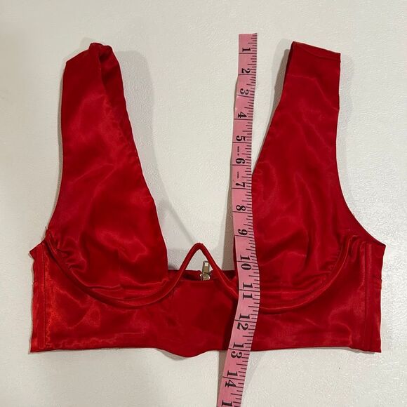Oh Polly Red Satin Underwire Crop Top Size 2 US / UK 6 - Picture 6 of 6